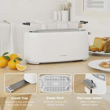 Evoloop 4 Slice Toaster, Long Slot Toaster with Warming Rack, 6 Shade Settings,Bagel/Defrost/Reheat/Cancel, 1.5" Extra Wide Slots Toaster for Croissants Bread, Stainless Steel (White)