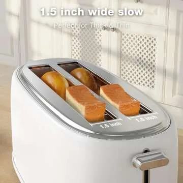 Evoloop 4 Slice Toaster, Long Slot Toaster with Warming Rack, 6 Shade Settings,Bagel/Defrost/Reheat/Cancel, 1.5" Extra Wide Slots Toaster for Croissants Bread, Stainless Steel (White)
