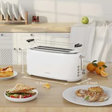 Evoloop 4 Slice Toaster, Long Slot Toaster with Warming Rack, 6 Shade Settings,Bagel/Defrost/Reheat/Cancel, 1.5" Extra Wide Slots Toaster for Croissants Bread, Stainless Steel (White)