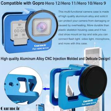 Gurmoir Aluminum Protective Case for GoPro Hero 12/11/10/9 Black, Strong Metal Housing Frame Video C...