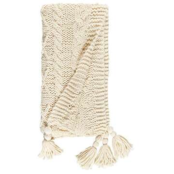 Amazon Brand – Stone & Beam Cozy Cable Knit Chunky Weave Throw Blanket, 60" x 50", Cream