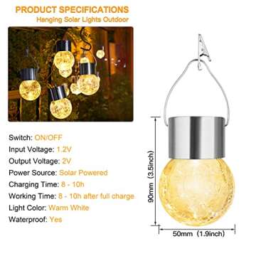 MAXvolador 12-Pack Hanging Solar Lights, Decorative Cracked Glass Ball Light, Solar Powered Waterpro...