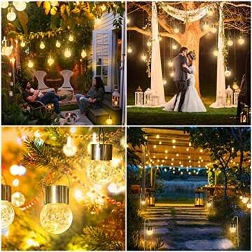 MAXvolador 12-Pack Hanging Solar Lights, Decorative Cracked Glass Ball Light, Solar Powered Waterproof Globe Lighting for Garden, Tree(Warm White)