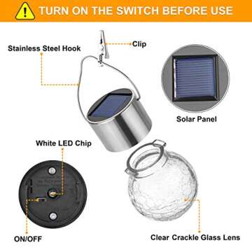 MAXvolador 12-Pack Hanging Solar Lights, Decorative Cracked Glass Ball Light, Solar Powered Waterproof Globe Lighting for Garden, Tree(Warm White)