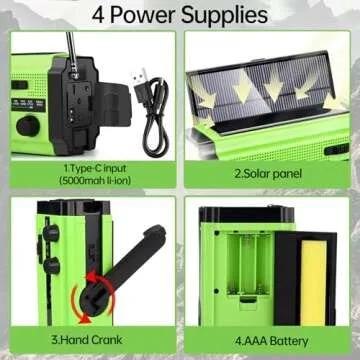 AIVICA 5000mAh/18500mWh Emergency Hand Crank Radio with 2 Solar Panels,Portable AM FM NOAA Weather Radio,Rechargeable Battery Powered Radio,USB Charger,SOS,Flashlight,Reading Lamp for Home Outdoor