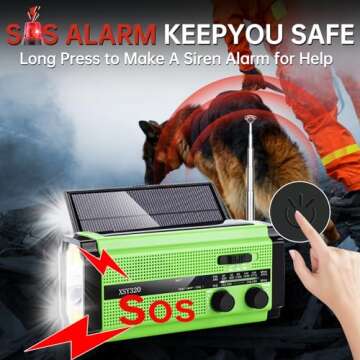 AIVICA 5000mAh/18500mWh Emergency Hand Crank Radio with 2 Solar Panels,Portable AM FM NOAA Weather Radio,Rechargeable Battery Powered Radio,USB Charger,SOS,Flashlight,Reading Lamp for Home Outdoor