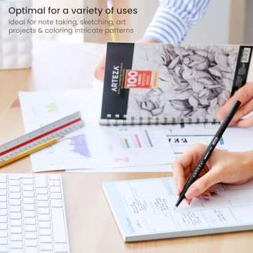 ARTEZA Black Inkonic Fineliners Pens, Set of 12, 0.4 mm Fine Tip Markers, Water-Based Art Pens for Drawing, Sketching, Journaling, Calligraphy