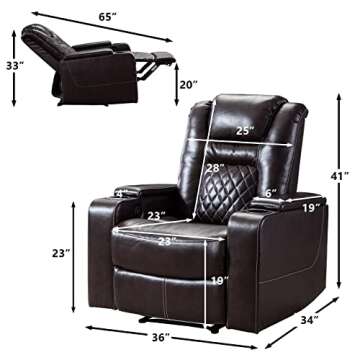 CANMOV Electric Power Recliner Chair with USB Ports and Cup Holders, Breathable Leather Home Theater...