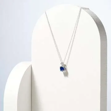 Amazon Essentials womens Sterling Silver Round Cut Created Blue Sapphire Birthstone Pendant Necklace (September), 18" (previously Amazon Collection)