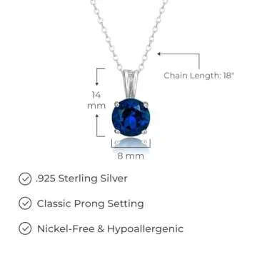 Amazon Essentials womens Sterling Silver Round Cut Created Blue Sapphire Birthstone Pendant Necklace (September), 18" (previously Amazon Collection)