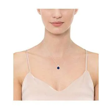 Amazon Essentials womens Sterling Silver Round Cut Created Blue Sapphire Birthstone Pendant Necklace (September), 18" (previously Amazon Collection)