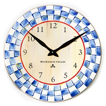 MACKENZIE-CHILDS Wall Clock, Decorative Clock for Kitchen and Living Room, Blue-and-White Royal Chec...