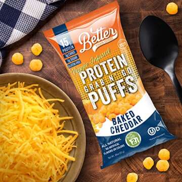 Better Than Good Savory Keto, Gluten-Free Baked Cheddar Protein Puffs (4-Pack) - Paleo, Low Sugar, Low Calorie, Diabetic Friendly Snacks | 15g Protein & 2 Servings of Fruits & Veggies