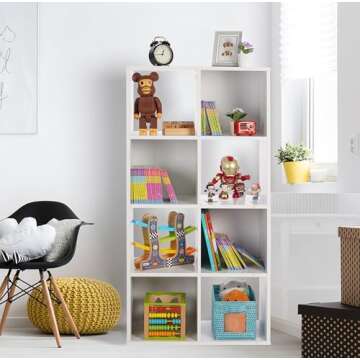 PACHIRA E-Commerce 8 Cube Storage Organizer, White Cabinet Bookcase with Wooden Frame, Open Closet S...