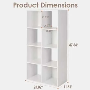 PACHIRA E-Commerce 8 Cube Storage Organizer, White Cabinet Bookcase with Wooden Frame, Open Closet Standing Nursery Book Shelving Organizer Fits 11 Inch Storage Bin