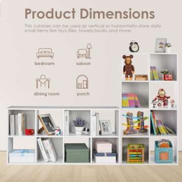 PACHIRA E-Commerce 8 Cube Storage Organizer, White Cabinet Bookcase with Wooden Frame, Open Closet Standing Nursery Book Shelving Organizer Fits 11 Inch Storage Bin