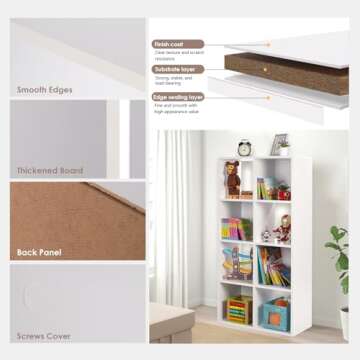 PACHIRA E-Commerce 8 Cube Storage Organizer, White Cabinet Bookcase with Wooden Frame, Open Closet Standing Nursery Book Shelving Organizer Fits 11 Inch Storage Bin