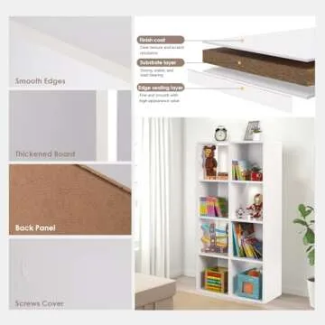 PACHIRA E-Commerce 8 Cube Storage Organizer, White Cabinet Bookcase with Wooden Frame, Open Closet Standing Nursery Book Shelving Organizer Fits 11 Inch Storage Bin