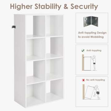 PACHIRA E-Commerce 8 Cube Storage Organizer, White Cabinet Bookcase with Wooden Frame, Open Closet Standing Nursery Book Shelving Organizer Fits 11 Inch Storage Bin