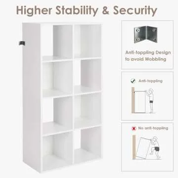 PACHIRA E-Commerce 8 Cube Storage Organizer, White Cabinet Bookcase with Wooden Frame, Open Closet Standing Nursery Book Shelving Organizer Fits 11 Inch Storage Bin
