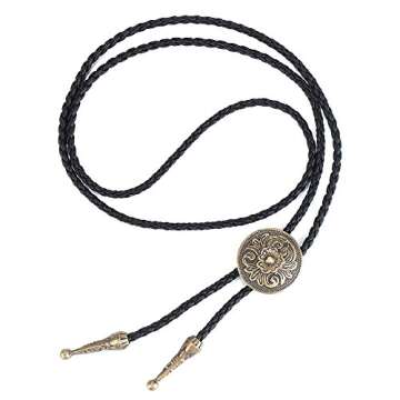 Bolo Tie for Women Men Gold Flower Cowboy Necklace Rodeo Leather Necktie Bolo Western Necklace Cowboy Bolo Tie