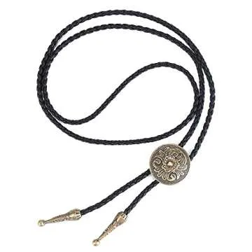 Bolo Tie for Women Men Gold Flower Cowboy Necklace Rodeo Leather Necktie Bolo Western Necklace Cowboy Bolo Tie