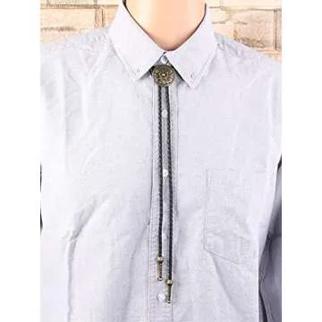 Bolo Tie for Women Men Gold Flower Cowboy Necklace Rodeo Leather Necktie Bolo Western Necklace Cowboy Bolo Tie