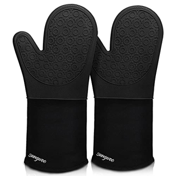 Sungwoo Extra Long Silicone Oven Mitts - Heat Resistant with Quilted Liner for BBQ and Baking - 14.6...