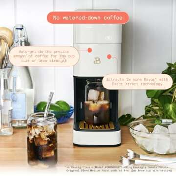 Beautiful Perfect Grind Programmable Single Serve Coffee Maker with Touch Display and Integrated Burr Grinder, Auto Coffee Strength Selection, 64oz Water Reservoir by Drew Barrymore (White Icing)