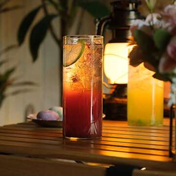 LUXU Drinking Glasses 12 oz, Thin Highball Glasses Set of 4,Elegant Bar Glassware For Water, Juice, Beer, Drinks, and Cocktails and Mixed Drinks,Lead-Free Pint Glasses,Glass Drink Tumblers