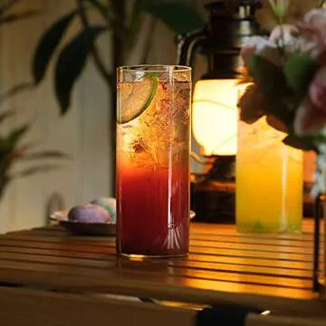 LUXU Drinking Glasses 12 oz, Thin Highball Glasses Set of 4,Elegant Bar Glassware For Water, Juice, Beer, Drinks, and Cocktails and Mixed Drinks,Lead-Free Pint Glasses,Glass Drink Tumblers