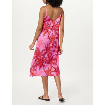 The Drop Women's Ana Silky V-Neck Midi Slip Dress Tropical Pink Floral Print, S