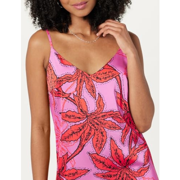 The Drop Women's Ana Silky V-Neck Midi Slip Dress Tropical Pink Floral Print, S