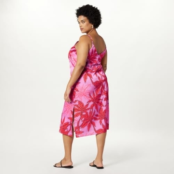 The Drop Women's Ana Silky V-Neck Midi Slip Dress Tropical Pink Floral Print, S