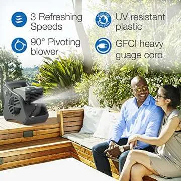 Lasko Misto Outdoor Misting Blower Fan, Ideal for Sports, Camping, Decks & Patios, 3 Speeds, 15", Black, 7050