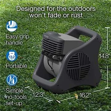 Lasko Misto Outdoor Misting Blower Fan, Ideal for Sports, Camping, Decks & Patios, 3 Speeds, 15", Black, 7050