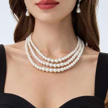BABEYOND Round Imitation Pearl Necklace Vintage Multi Strands Choker Necklace 20s Flapper Necklace for Party (Style2)
