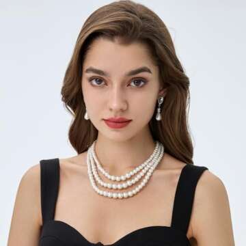 BABEYOND Round Imitation Pearl Necklace Vintage Multi Strands Choker Necklace 20s Flapper Necklace for Party (Style2)