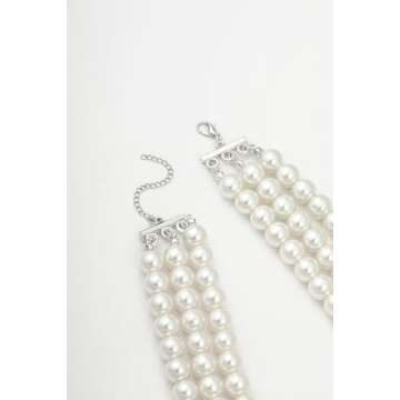 BABEYOND Round Imitation Pearl Necklace Vintage Multi Strands Choker Necklace 20s Flapper Necklace for Party (Style2)