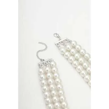 BABEYOND Round Imitation Pearl Necklace Vintage Multi Strands Choker Necklace 20s Flapper Necklace for Party (Style2)