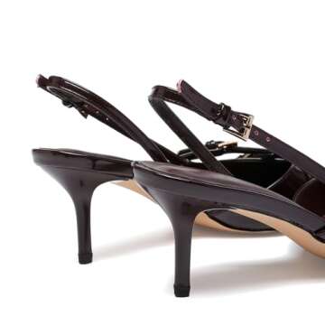 VOLEECE Women's Slingback Kitten Heels Buckle Strap Work Pumps Pointed Toe Slip On Comfortable Dress Shoes Wine Red