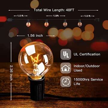 addlon 48 FT Waterproof Dimmable Outdoor String Lights