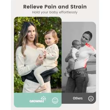 Baby Hip Seat Carrier, GROWNSY Baby Carrier with Multiple Pockets, Adjustable Extended Waistband for Newborns & Toddlers up to 50 lbs, Black