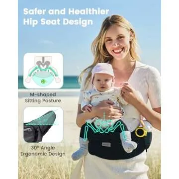 Baby Hip Seat Carrier, GROWNSY Baby Carrier with Multiple Pockets, Adjustable Extended Waistband for Newborns & Toddlers up to 50 lbs, Black