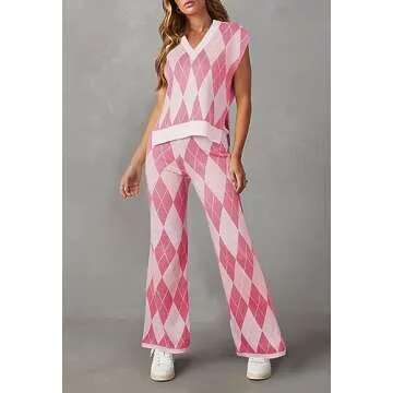 Pink Queen Cozy Women's 2 Piece Sweater Set with Cap Sleeves