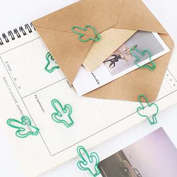 Large Paper Clips 30pcs Cute Cactus Shaped Paper Clip Bookmark Office School Stationery Supplies Mar...