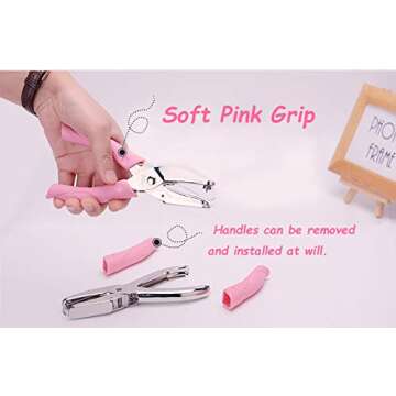 1 Pack 6.3 Inch Length 1/4 Inch Diameter of Heart Shape Hole Handheld Single Paper Hole Punch, Puncher with Pink Soft Thick Leather Cover(Heart 1/4 inch)
