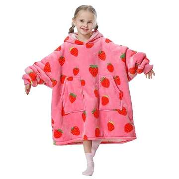 Aemicion Strawberry Blanket Hoodie Gifts for Kids,Oversize Sherpa Wearable Blanket,Cozy Sweatshirt B...