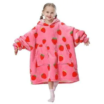 Aemicion Strawberry Blanket Hoodie Gifts for Kids,Oversize Sherpa Wearable Blanket,Cozy Sweatshirt B...