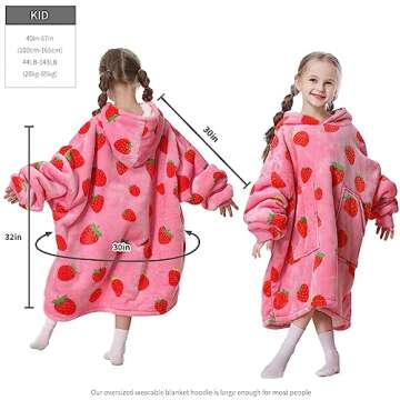 Aemicion Strawberry Blanket Hoodie Gifts for Kids,Oversize Sherpa Wearable Blanket,Cozy Sweatshirt Blanket for Girls
